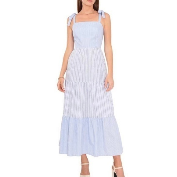 New Riley & Rae Colorblock Stripe Midi Dress Tie Shoulder - Picture 1 of 7